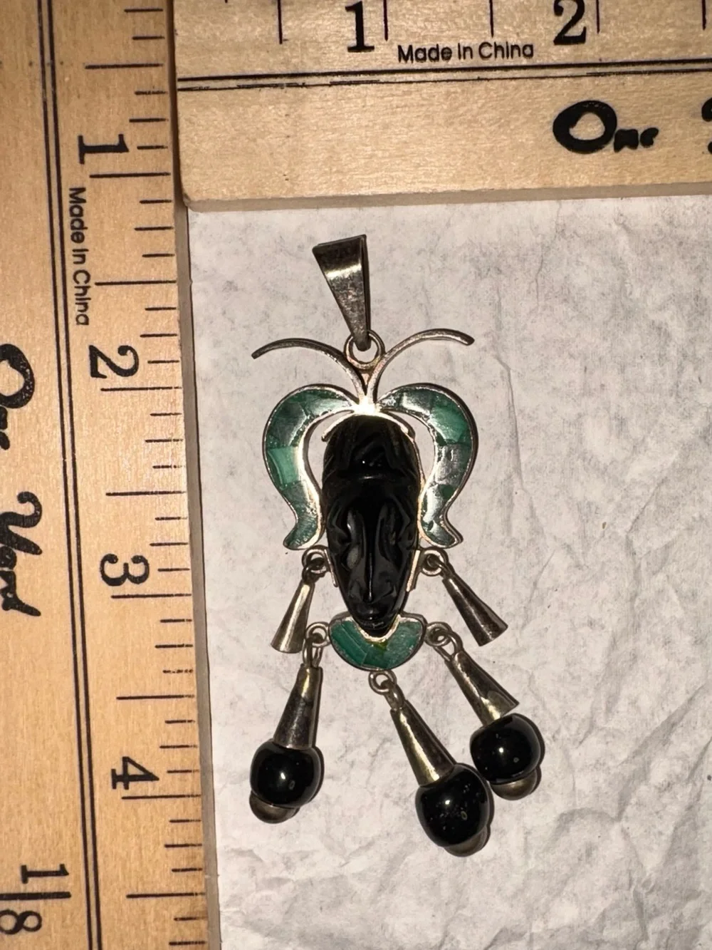 Sterling Silver Black Onyx & Malachite Dangle Pendant